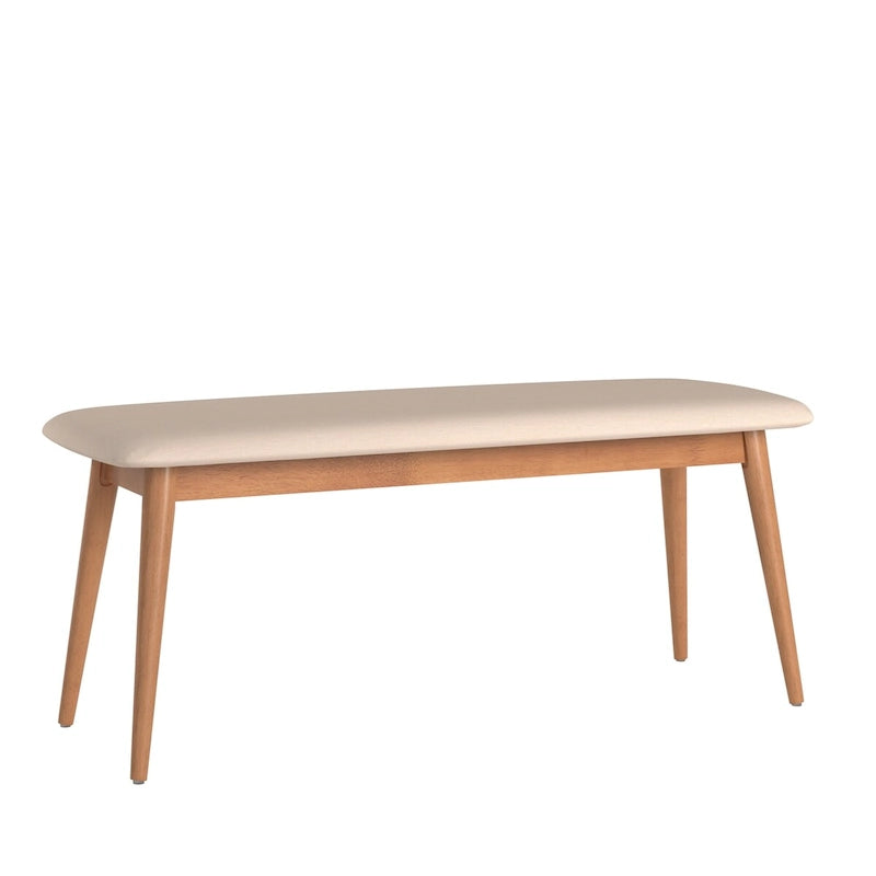 Natural / Brown Mid-Century Upholstered Dining Bench, Seats 1