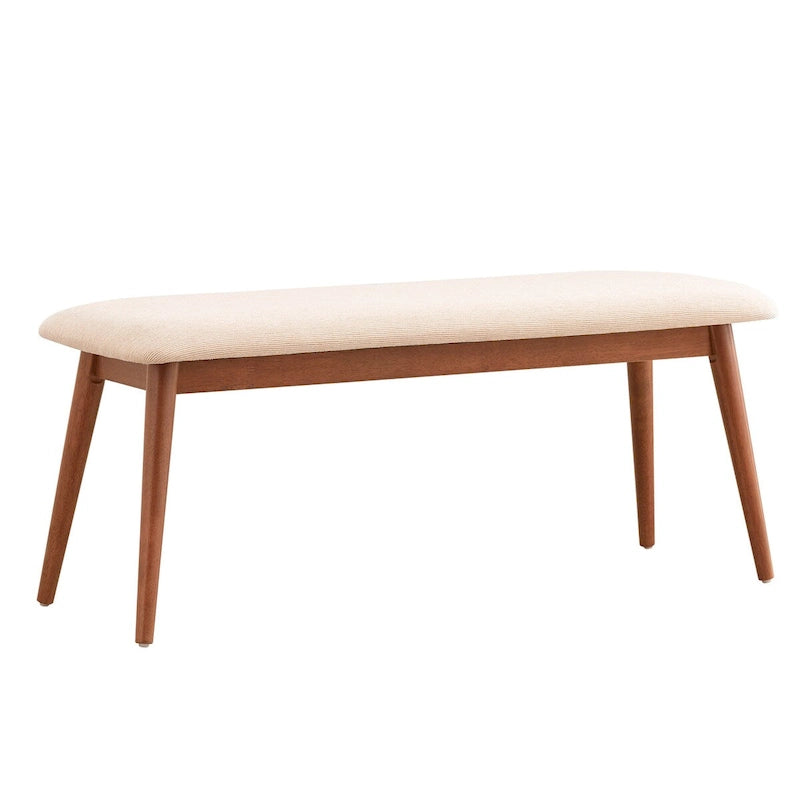 Natural / Brown Mid-Century Upholstered Dining Bench, Seats 1