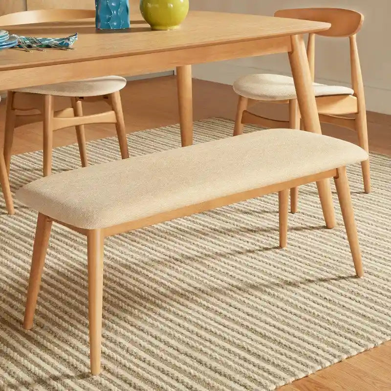 Natural / Brown Mid-Century Upholstered Dining Bench, Seats 1