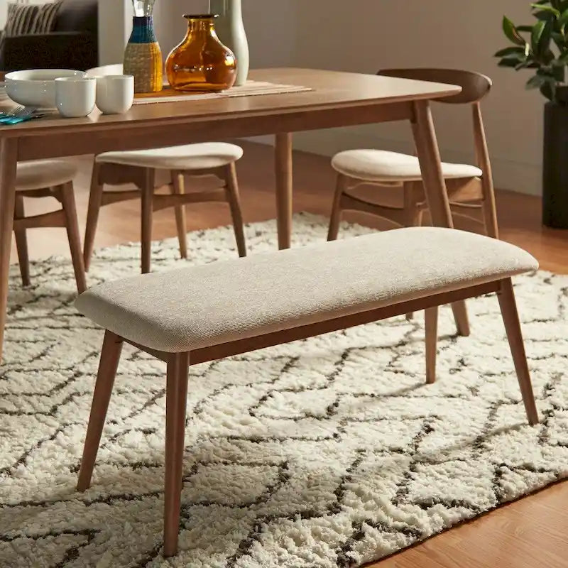 Natural / Brown Mid-Century Upholstered Dining Bench, Seats 1