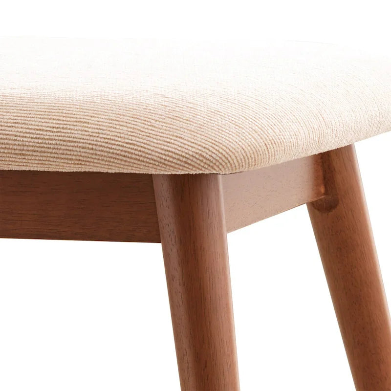 Natural / Brown Mid-Century Upholstered Dining Bench, Seats 1