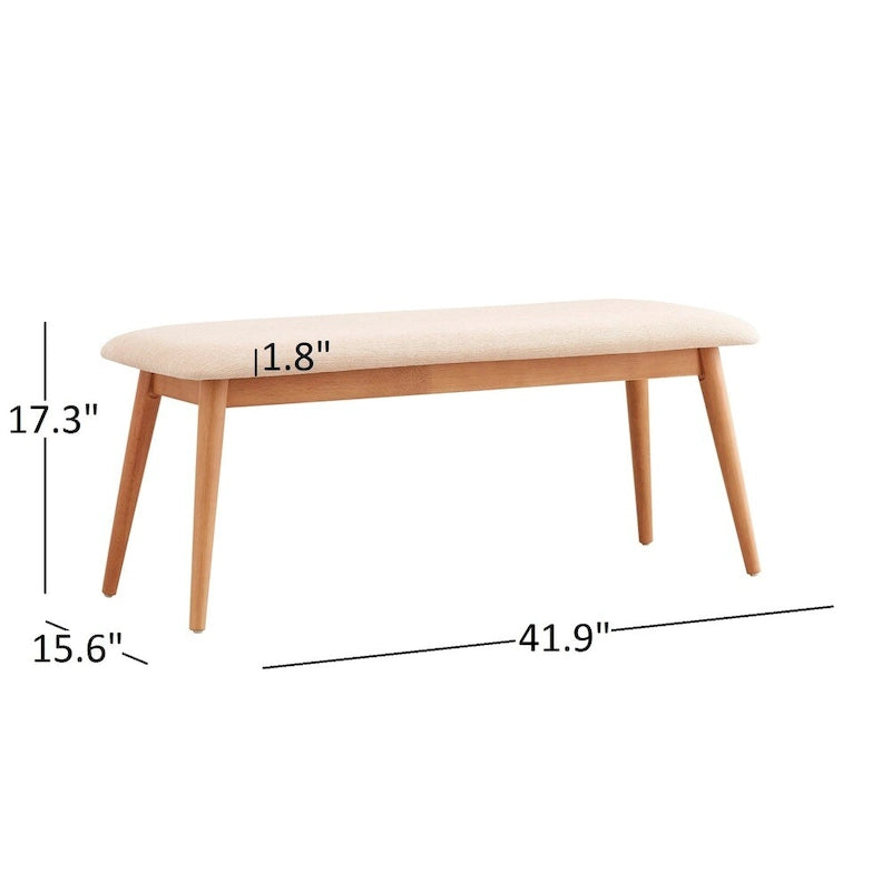 Natural / Brown Mid-Century Upholstered Dining Bench, Seats 1