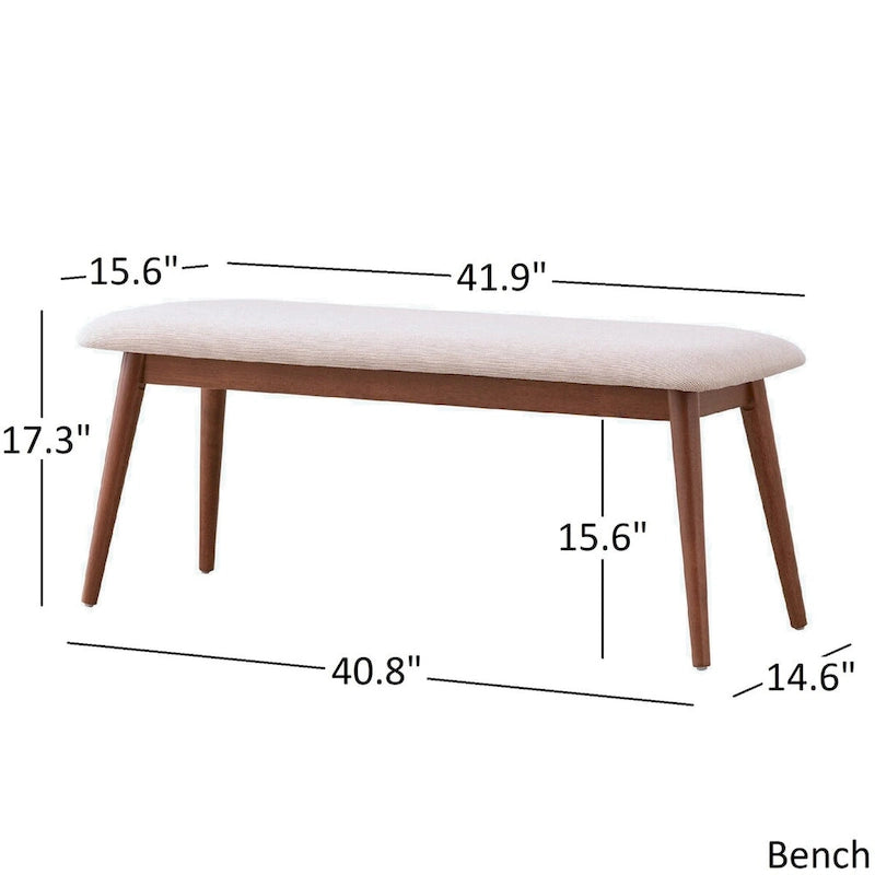 Natural / Brown Mid-Century Upholstered Dining Bench, Seats 1