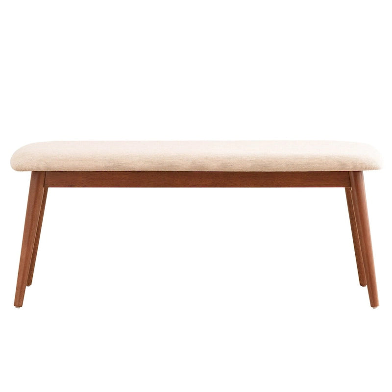 Natural / Brown Mid-Century Upholstered Dining Bench, Seats 1