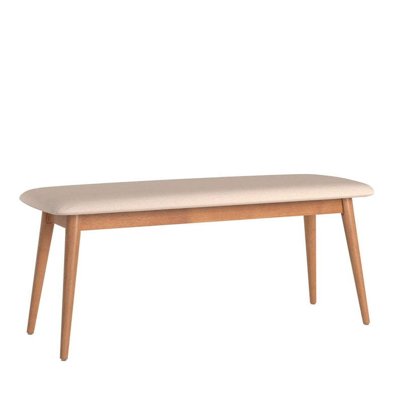 Natural / Brown Mid-Century Upholstered Dining Bench, Seats 1