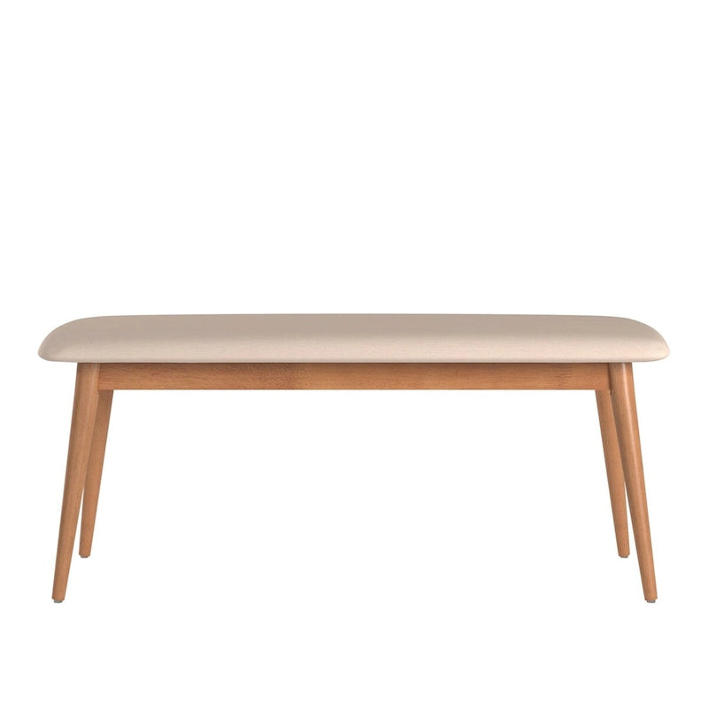 Natural / Brown Mid-Century Upholstered Dining Bench, Seats 1