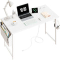 White 39" Single Computer Desk with Power Outlet
