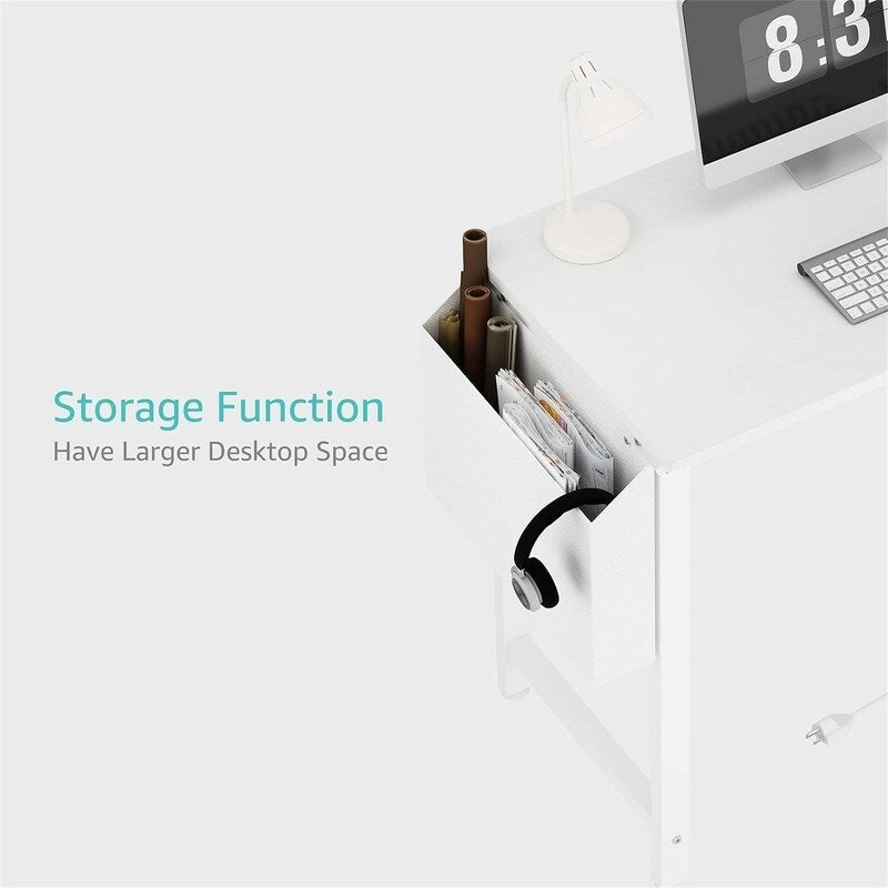 White 39" Single Computer Desk with Power Outlet