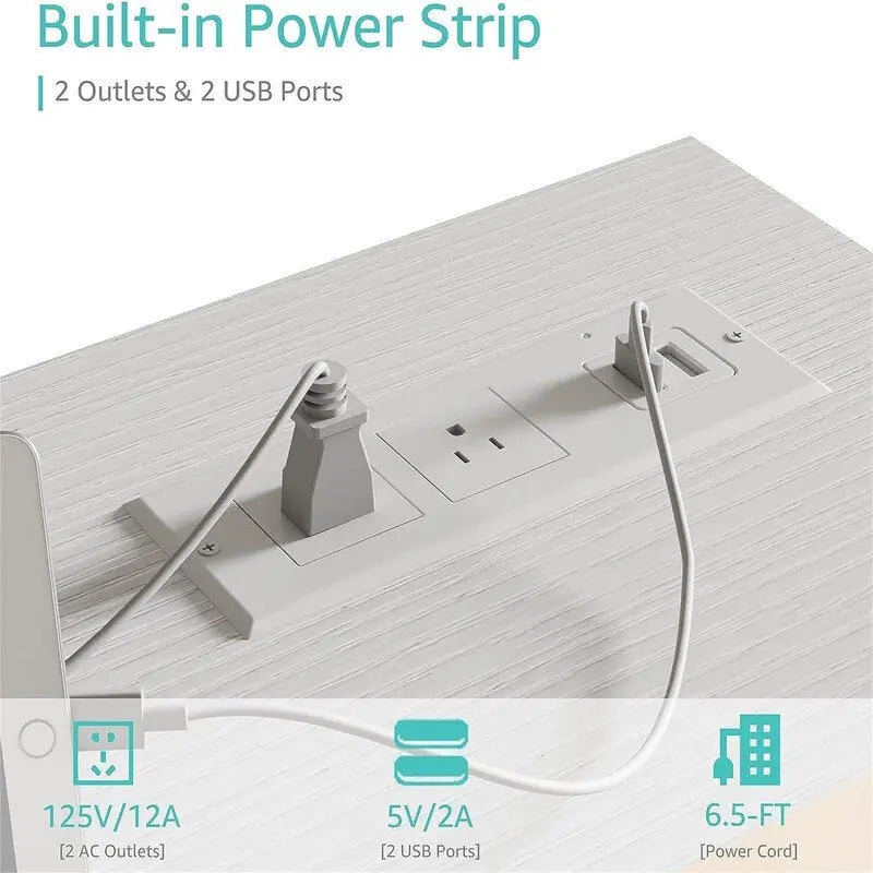 White 39" Single Computer Desk with Power Outlet