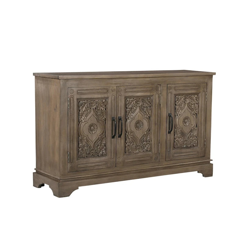 Credenza a 3 ante in legno massello intagliato marrone