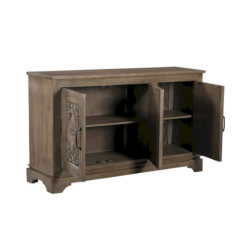 Credenza a 3 ante in legno massello intagliato marrone